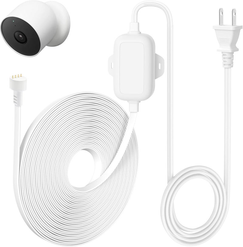 delilyn 30ft/9m Power Adapter Compatible with Google Nest Cam Outdoor or Indoor, Battery(2nd Gen), Weatherproof Power Cable for Nest Cam Continuously with One-Piece Molding Adapter - Image 1